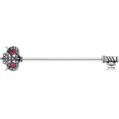 14G Pink Clear Gem Royal Owl Key Industrial Barbell 38mm