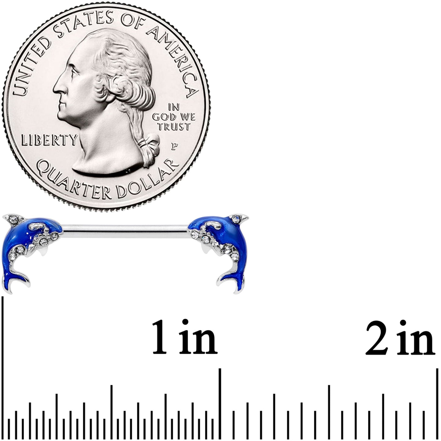 14G 9/16 Clear Gem Sea Blue Orca Whale Barbell Nipple Ring Set