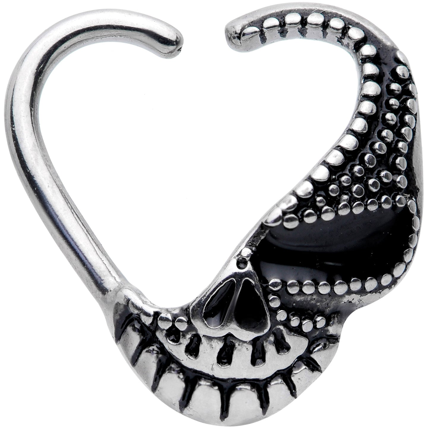 16G 3/8 Skull Face Heart Left Ear Closure Ring