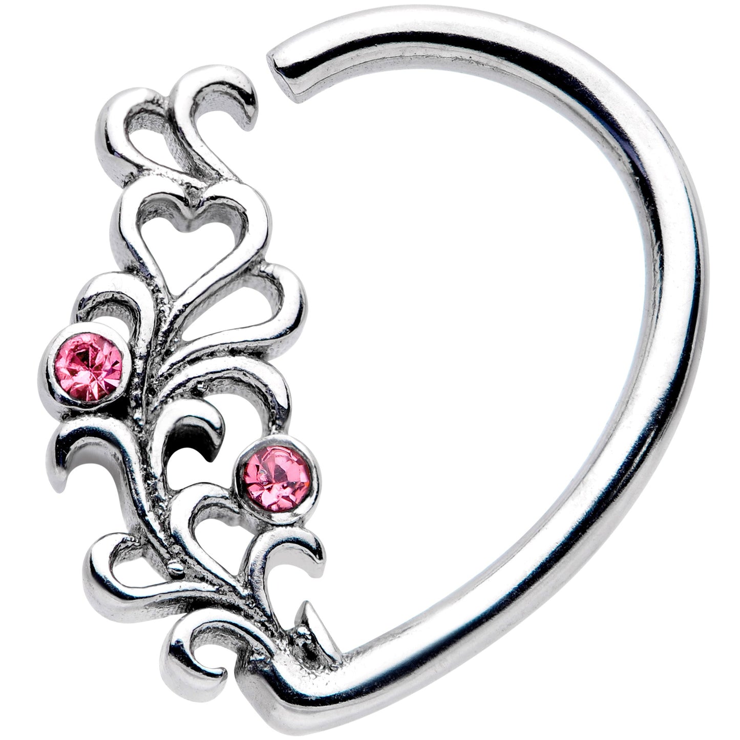 16G 3/8 Pink Gem Vine Half Heart Right Ear Closure Ring