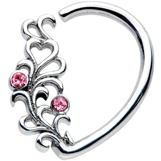 16G 3/8 Pink Gem Vine Half Heart Right Ear Closure Ring