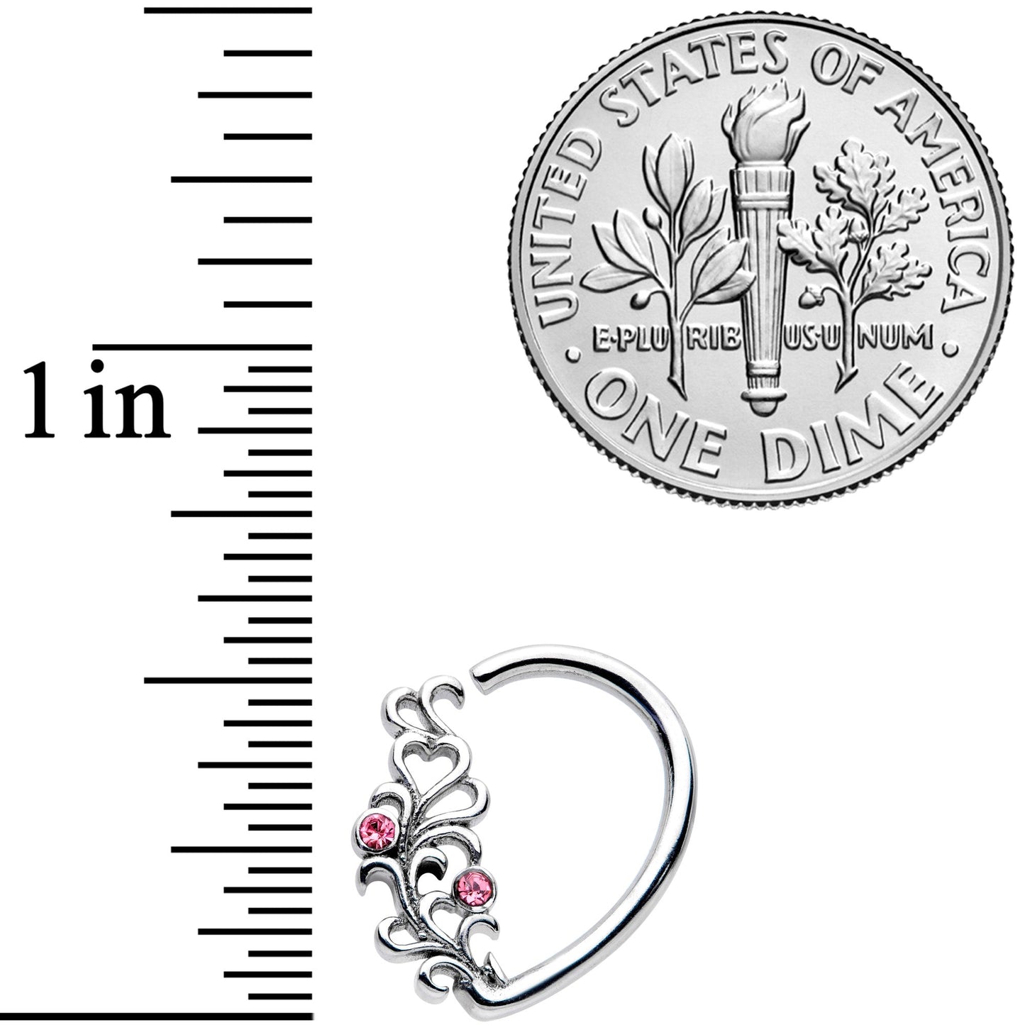 16G 3/8 Pink Gem Vine Half Heart Right Ear Closure Ring