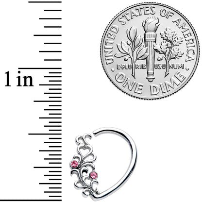 16G 3/8 Pink Gem Vine Half Heart Right Ear Closure Ring