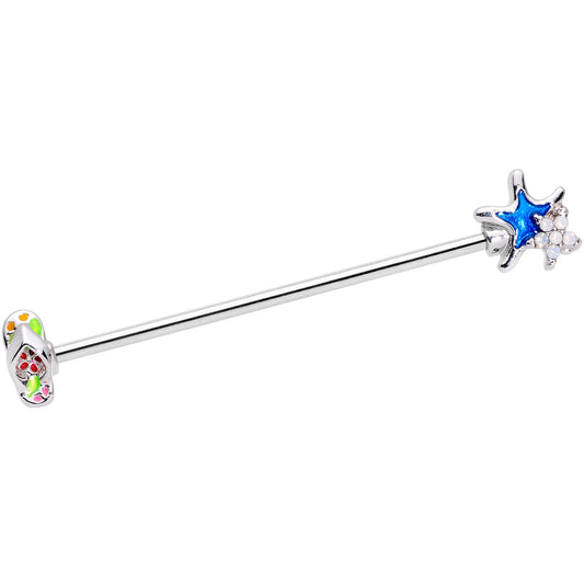 14G White Faux Opal Beach Sandal Starfish Industrial Barbell 38mm