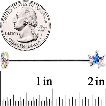 14G White Faux Opal Beach Sandal Starfish Industrial Barbell 38mm