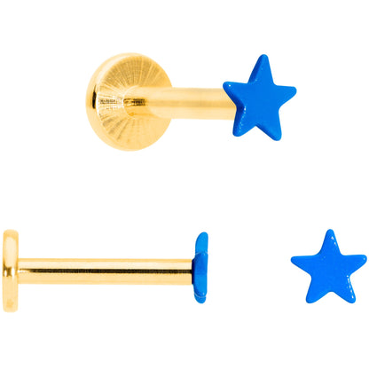 16G 5/16 Gold Tone Blue Glow Star Heart Labret Set of 3