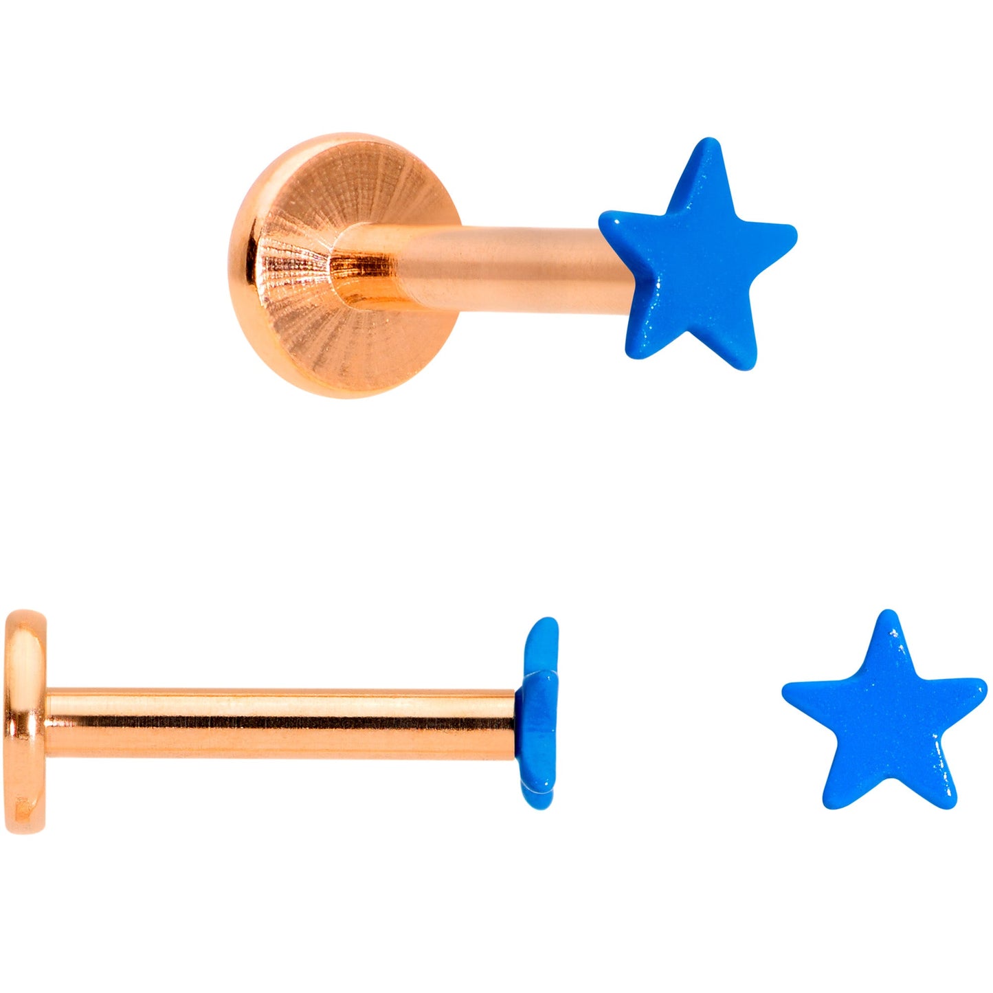 16G 5/16 Rose Gold Tone Blue Glow Star Heart Labret Set of 3