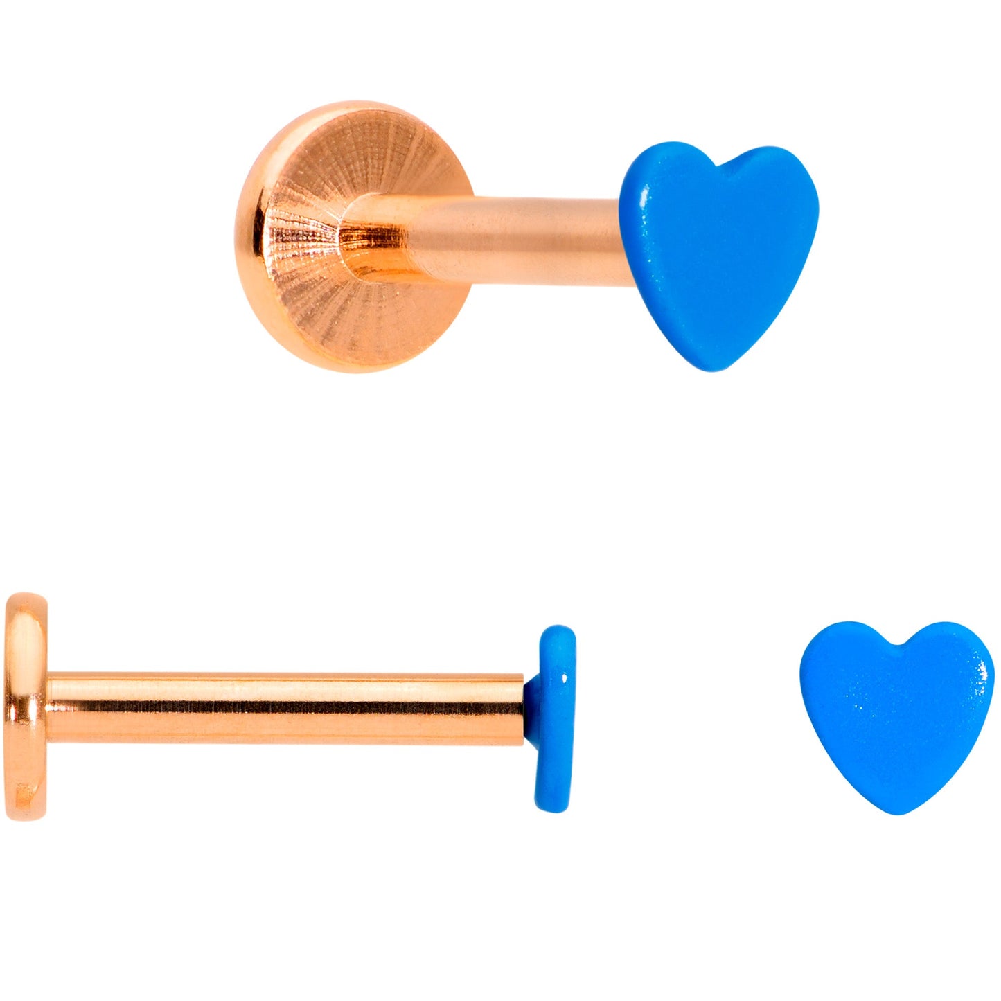 16G 5/16 Rose Gold Tone Blue Glow Star Heart Labret Set of 3