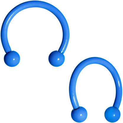 16G 3/8 Blue Glow in the Dark Horseshoe Curved Barbell Set