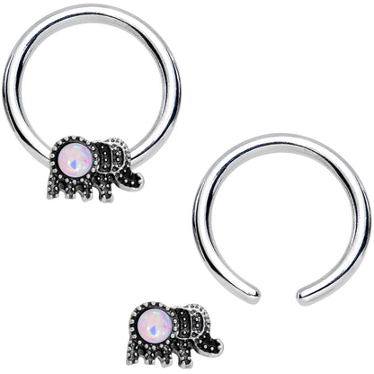 14G 1/2 White Faux Opal Elephant BCR Captive Nipple Ring Set