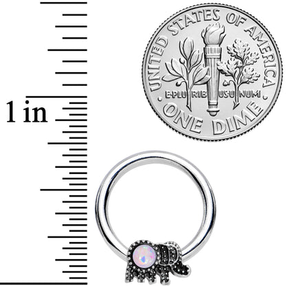 14G 1/2 White Faux Opal Elephant BCR Captive Nipple Ring Set