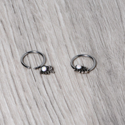 14G 1/2 White Faux Opal Elephant BCR Captive Nipple Ring Set