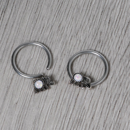14G 1/2 White Faux Opal Elephant BCR Captive Nipple Ring Set