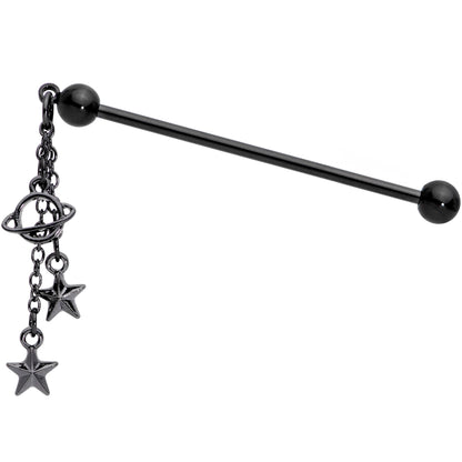 14G Black Planet Stars Dangle Industrial Barbell 38mm