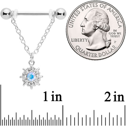 14G 5/8 Aurora Gem Moon Sun Dangle Nipple Ring Set