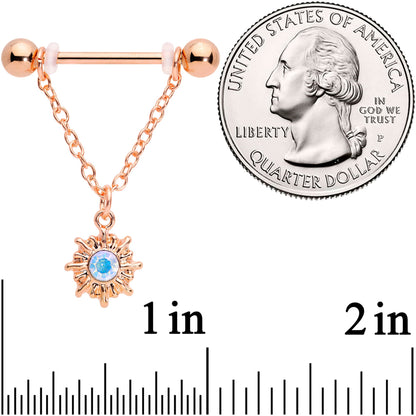 14G 5/8 Aurora Gem Rose Gold Tone Moon Sun Dangle Nipple Ring Set
