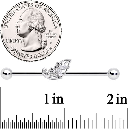 14G Clear CZ Gem Fairy Leaf Industrial Barbell 38mm