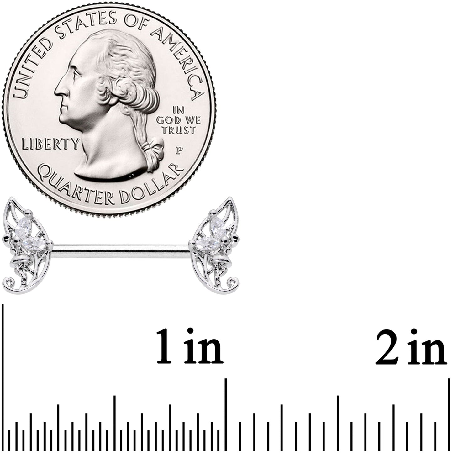 14G 9/16 Clear CZ Gem Fairy Leaf Barbell Nipple Ring Set