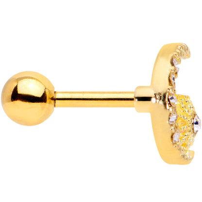 16G 5/16 Clear Gem Gold Tone Crescent Moon Star Cartilage Tragus