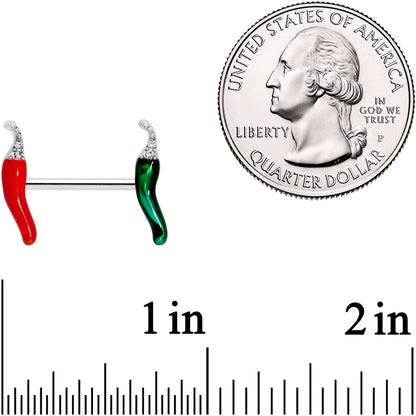 14G 5/8 Clear Gem Red Green Pepper Barbell Nipple Ring Set