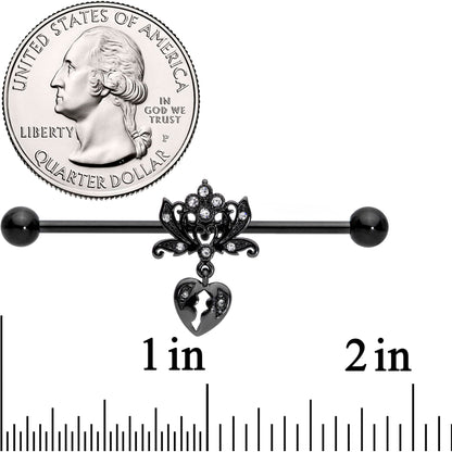 14G Clear Gem Black Heart Lock Lotus Flower Industrial Barbell 38mm