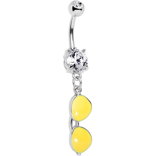 Clear Gem Yellow Aviator Sunglasses Dangle Belly Ring