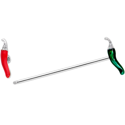14G Clear Gem Red Green Pepper Industrial Barbell 38mm