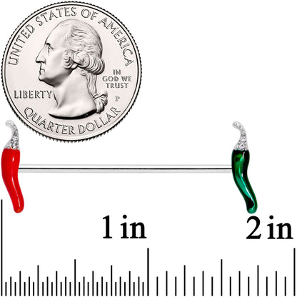 14G Clear Gem Red Green Pepper Industrial Barbell 38mm