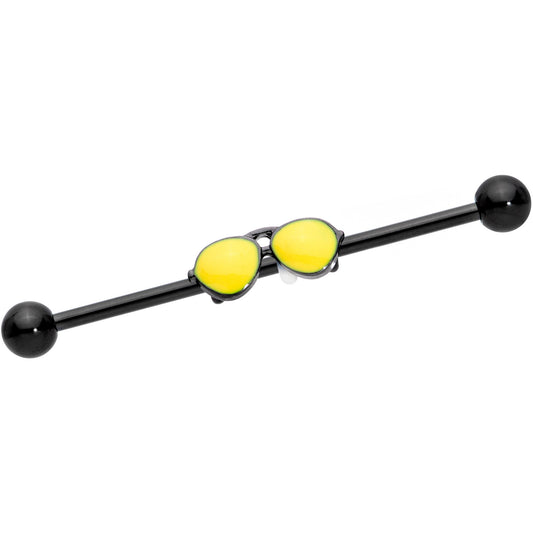 14G Black Yellow Aviator Sunglasses Industrial Barbell 38mm
