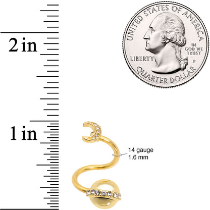 14G 1/2 Clear Gem Gold Tone Saturn Moon Spiral Twister Belly Ring