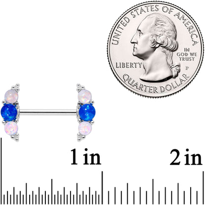 14G 9/16 Faux Blue White Opal Curve Barbell Nipple Ring Set