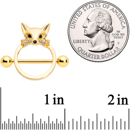 14G 13/16 Clear Black Gem Gold Tone Fox Nipple Shield Set