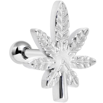 16G 1/4 Textured Marijuana Pot Leaf Cartilage Tragus Earring