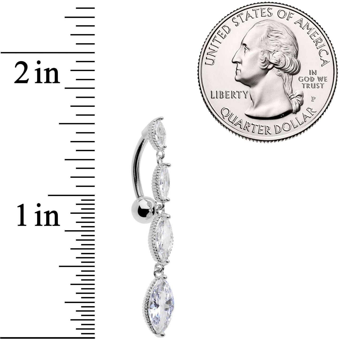 Clear CZ Gem Waterfall Dangle Top Mount Belly Ring