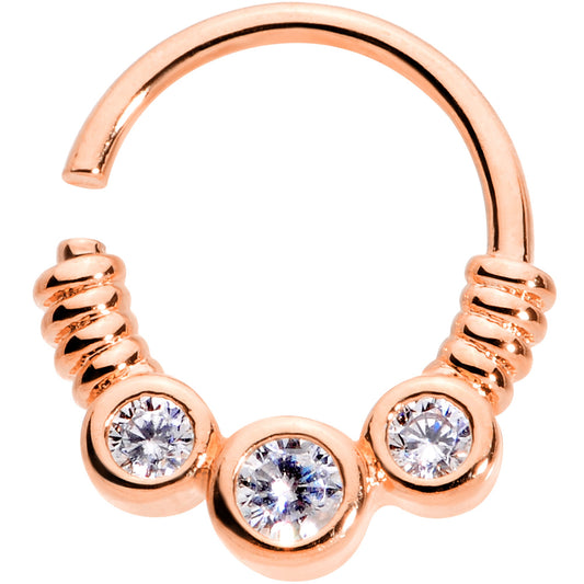 16G 3/8 Clear CZ Gem Trio Rose Gold Tone Coils Closure Ring