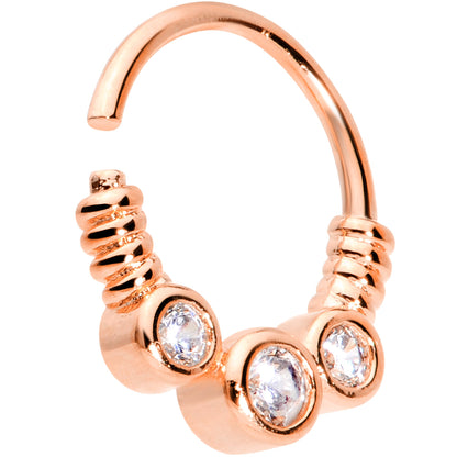 16G 3/8 Clear CZ Gem Trio Rose Gold Tone Coils Closure Ring