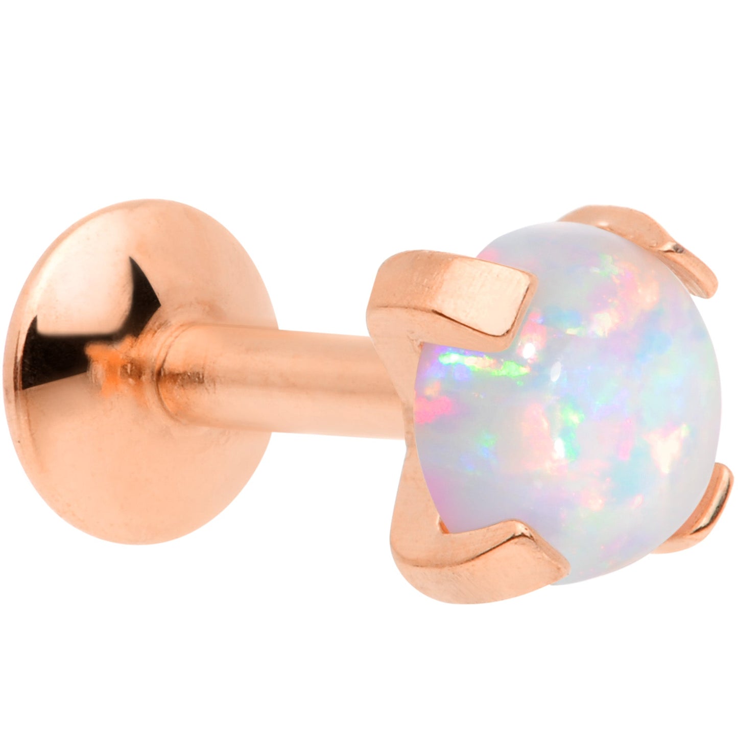 16G 1/4 4mm Syn Opal Rose Gold G23 Titanium Internal Thread Labret