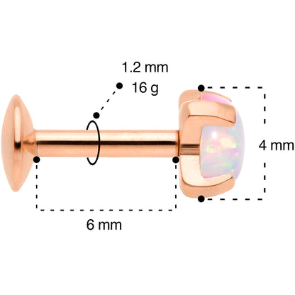 16G 1/4 4mm Syn Opal Rose Gold G23 Titanium Internal Thread Labret