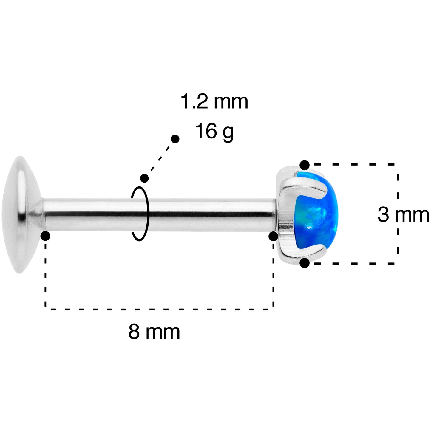 16G 5/16 3mm Blue Syn Opal G23 Titanium Internal Thread Labret