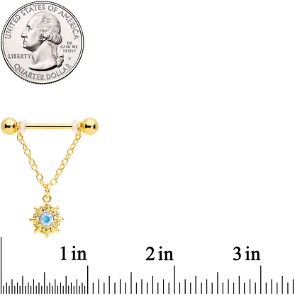 14G 5/8 Aurora Gem Gold Tone Sun Moon Dangle Nipple Ring Set
