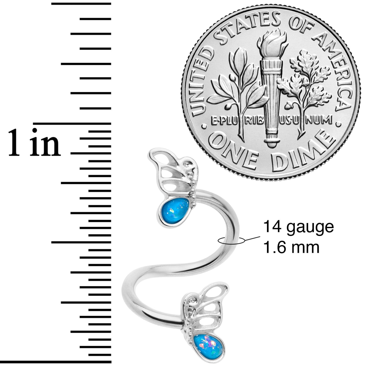 Aqua Faux Opal Butterfly Spiral Twister Belly Ring