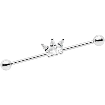 14G Clear Gem Crown of Love Industrial Barbell 38mm