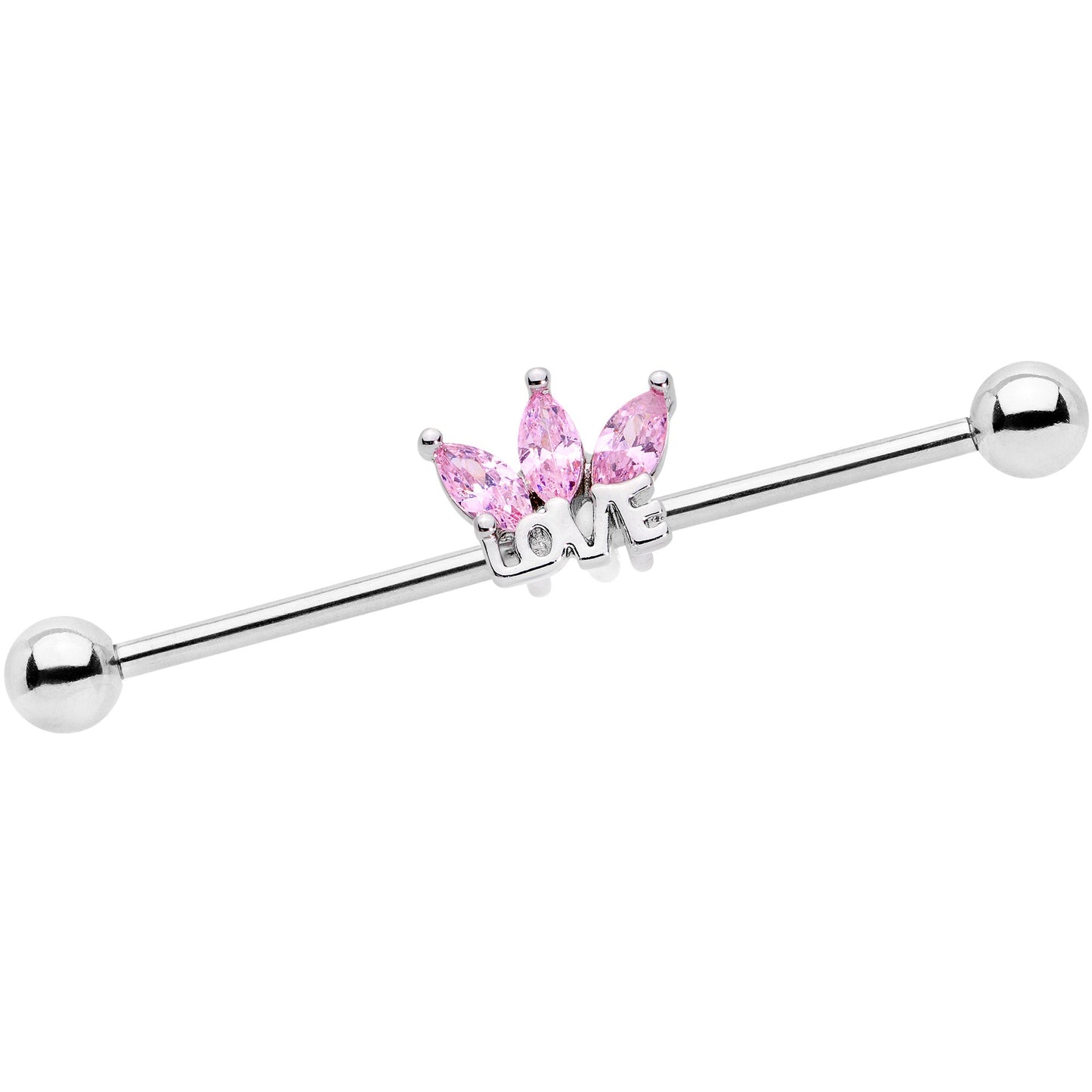 14G Pink Gem Crown of Love Industrial Barbell 38mm