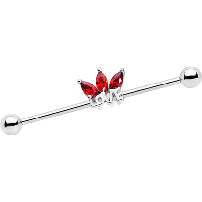 14G Red Gem Crown of Love Industrial Barbell 38mm