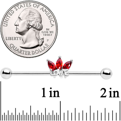 14G Red Gem Crown of Love Industrial Barbell 38mm