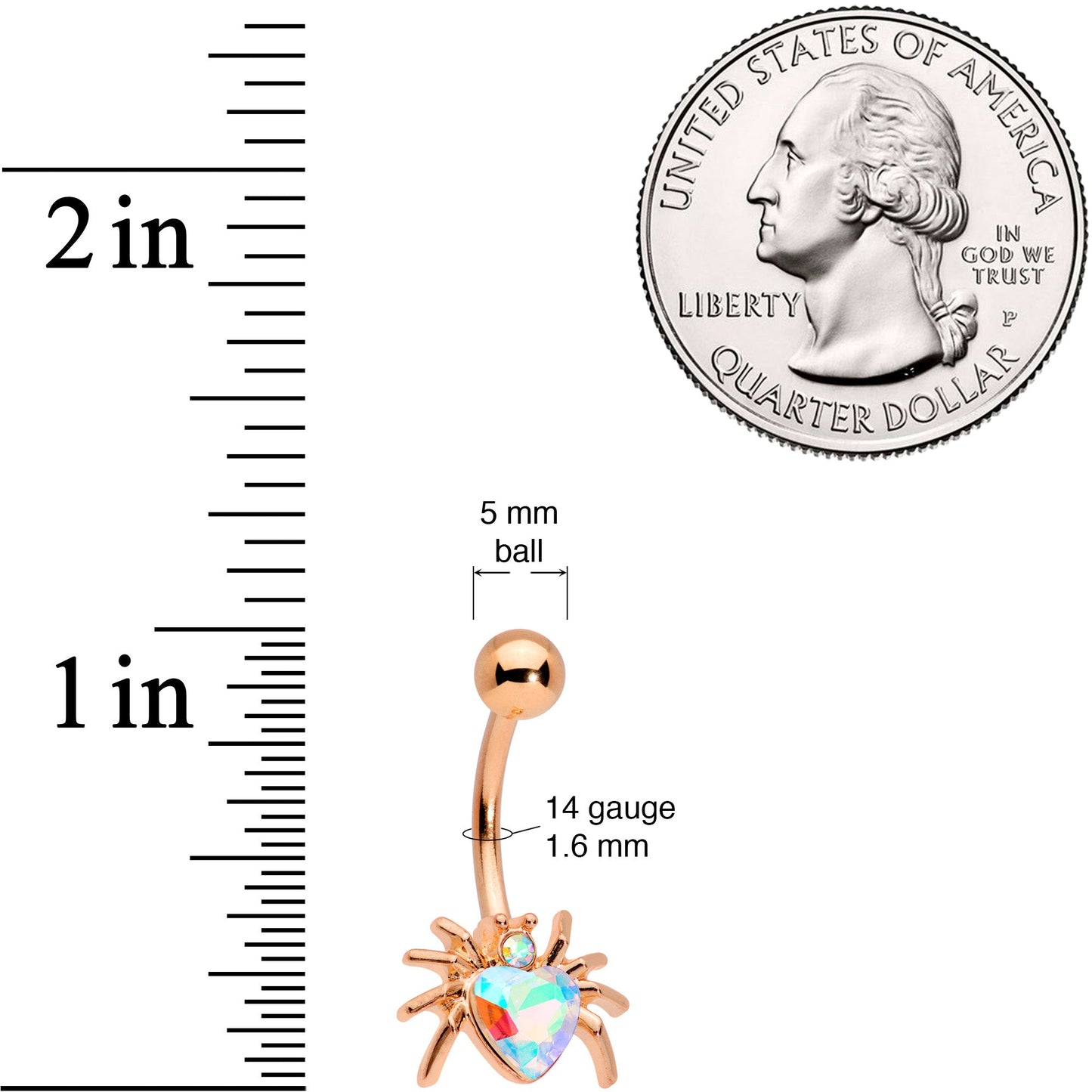 Aurora Gem Rose Gold Tone Sexy Heart Spider Belly Ring