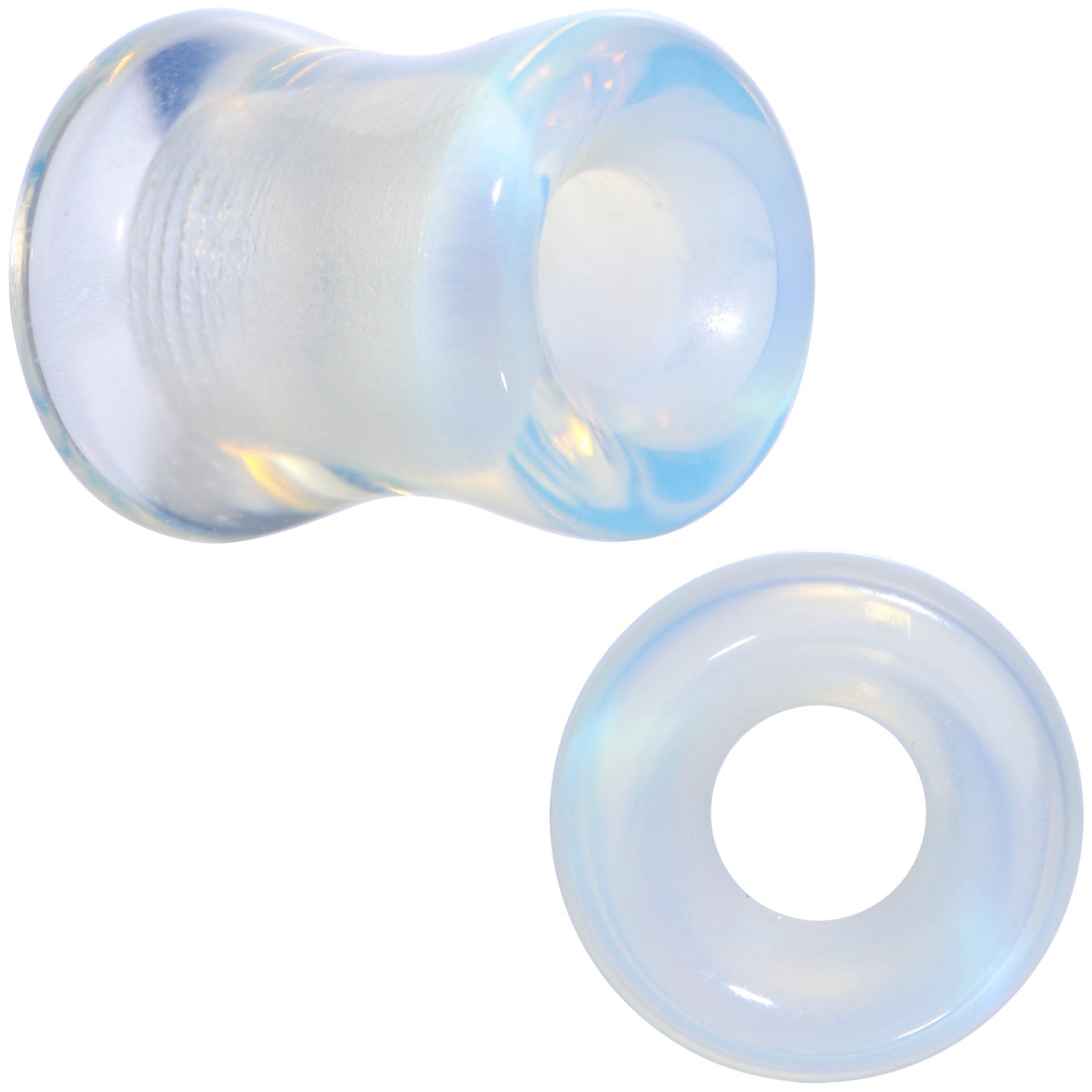 Translucent White Glass Tunnel Plug Set 2G to 1 Inch