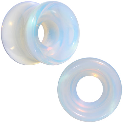 Translucent White Glass Tunnel Plug Set 2G to 1 Inch