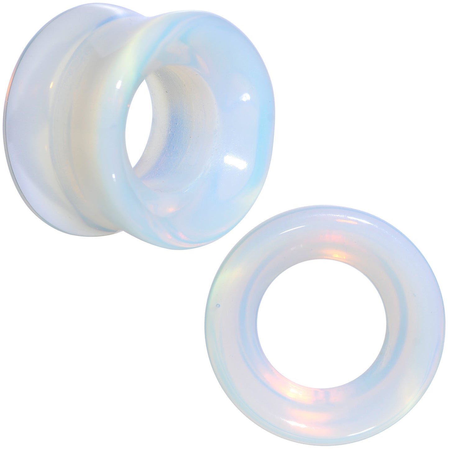 Translucent White Glass Tunnel Plug Set 2G to 1 Inch