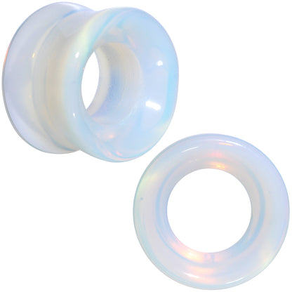 Translucent White Glass Tunnel Plug Set 2G to 1 Inch